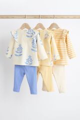 Next Baby % 100 Pamuklu Mavi Sarı Çiçek Desenli Uzun Kollu 3’lü Alt Üst Takım