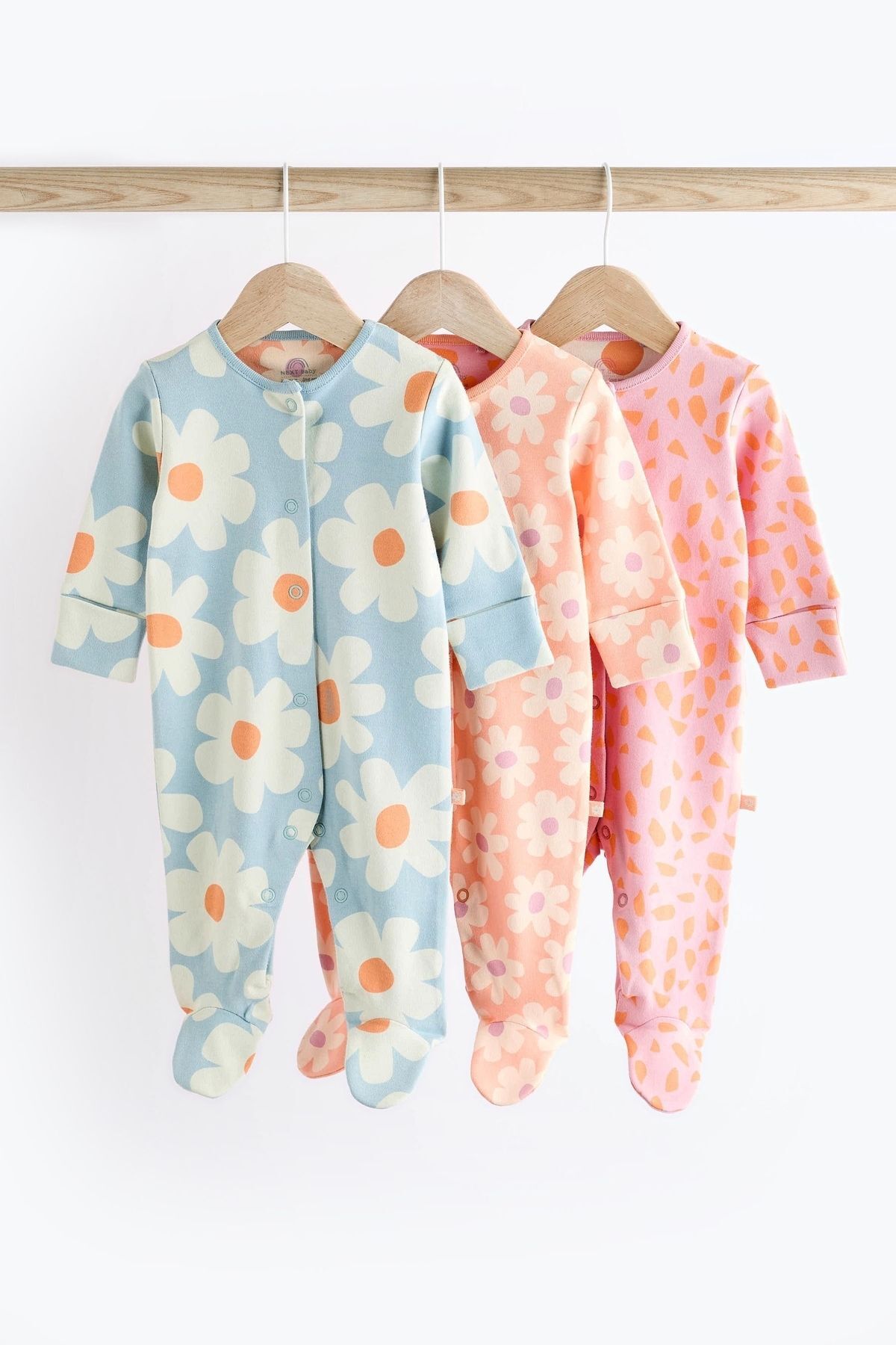 Next Baby % 100 Pamuklu Pembe Papatya Desenli 3’lü Tulum Set