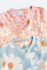Next Baby % 100 Pamuklu Pembe Papatya Desenli 3’lü Tulum Set