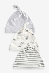 Next Baby % 100 Pamuklu Gri Balina Desenli 3’lü Şapka Seti