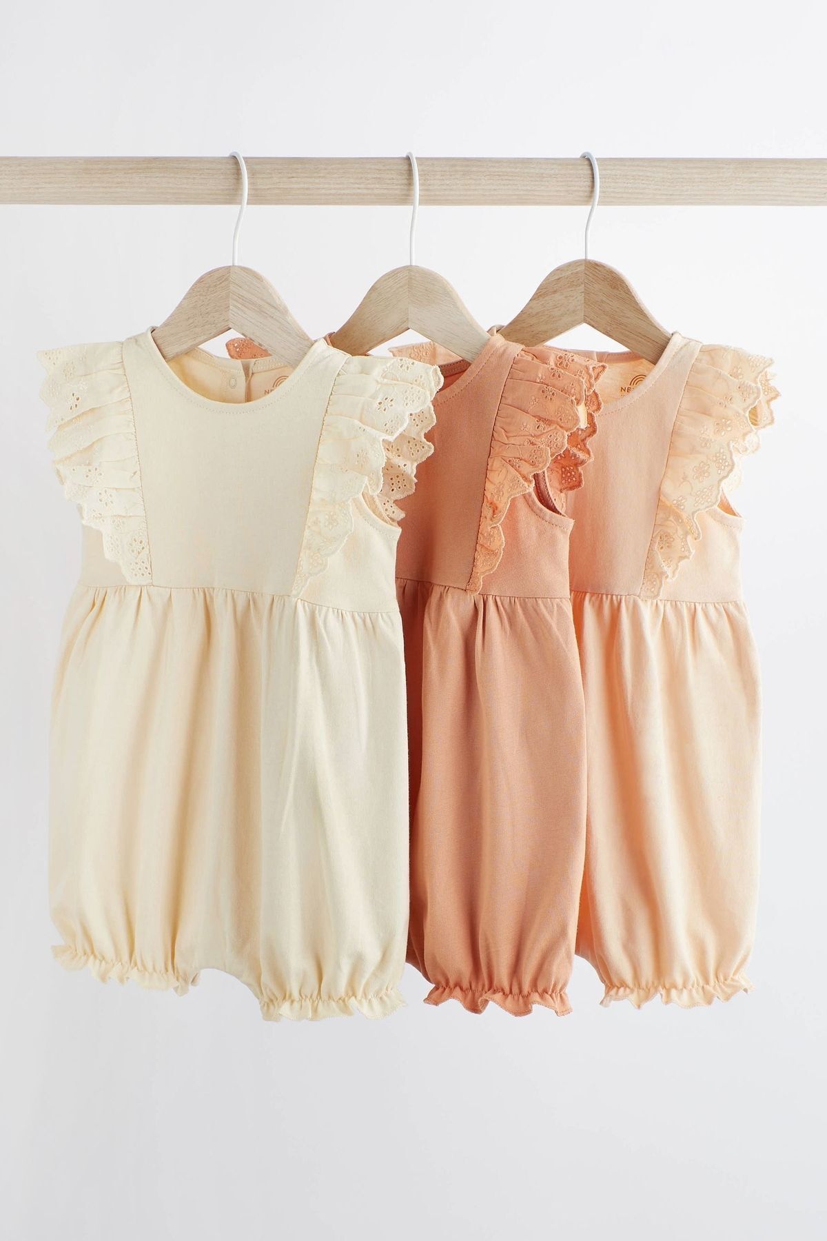 Next Baby Pamuklu Pink Cream Broderie 3’lü Romper Set