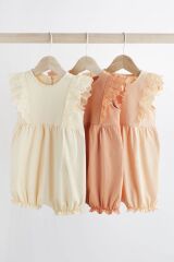 Next Baby Pamuklu Pink Cream Broderie 3’lü Romper Set