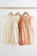 Next Baby Pamuklu Pink Cream Broderie 3’lü Romper Set