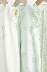 % 100 Pamuklu Yeşil Beyaz Tavşan Desenli 3’lü Romper Set