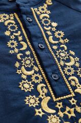 Pamuklu Lacivert Nakışlı Bebek Tulum