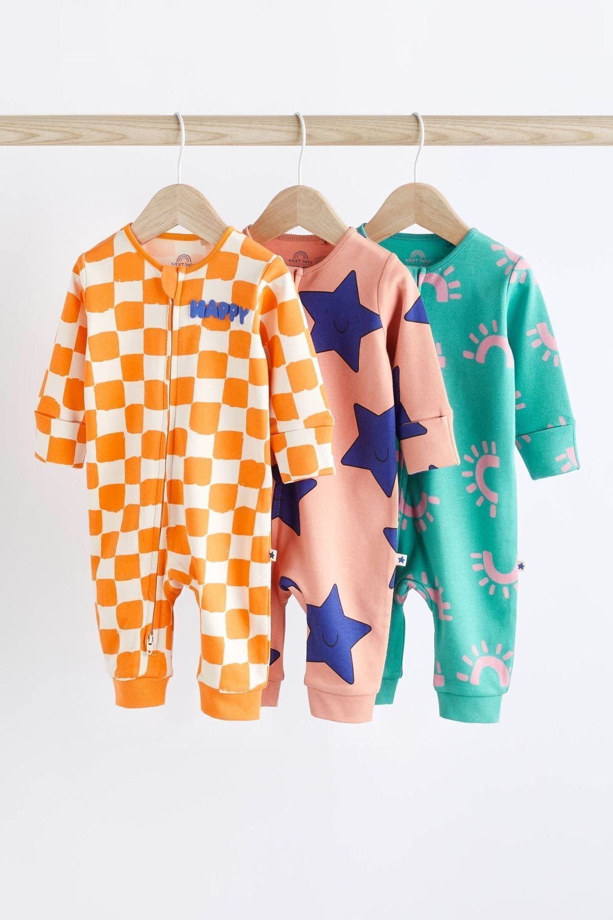 Next Baby % 100 Pamuklu Turuncu Yıldız Desenli 3’lü Tulum Set