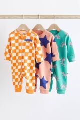 Next Baby % 100 Pamuklu Turuncu Yıldız Desenli 3’lü Tulum Set