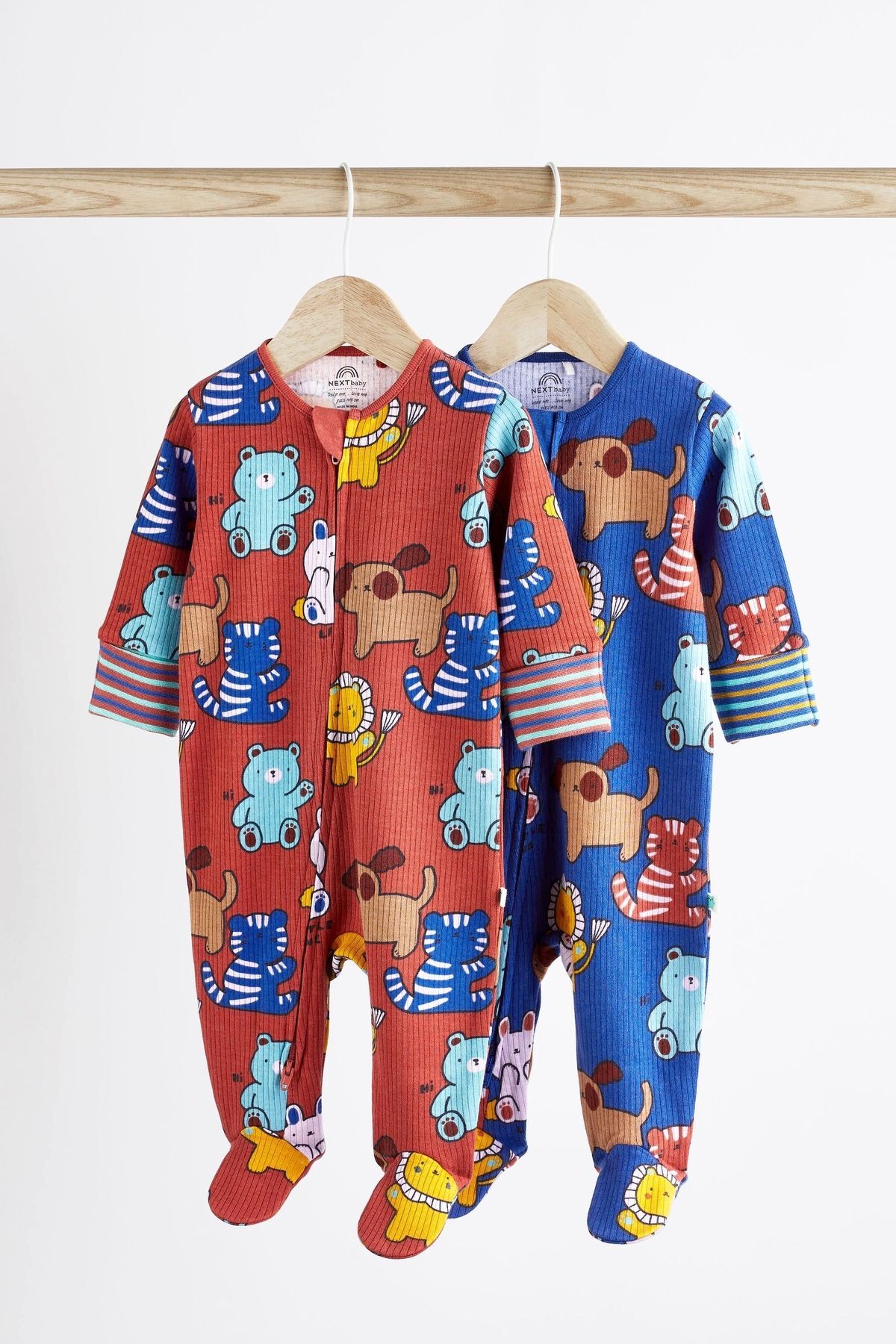 Next Baby % 100 Pamuklu Kırmızı Mavi Hayvan Karakterli 2’li Tulum Set