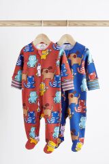 Next Baby % 100 Pamuklu Kırmızı Mavi Hayvan Karakterli 2’li Tulum Set