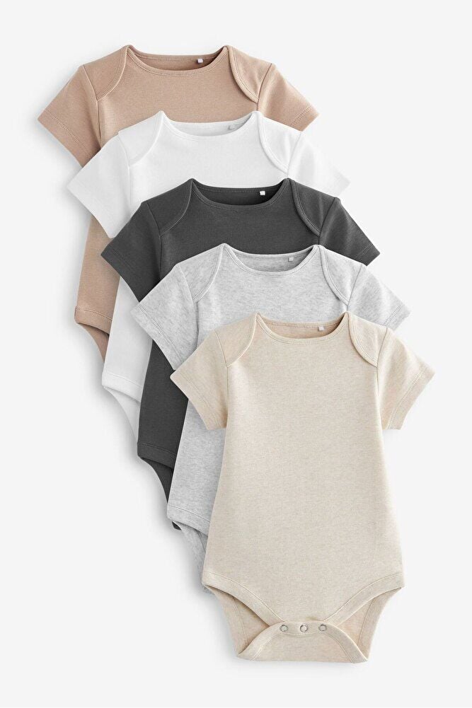 % 100 Pamuklu Natural Kısa Kollu 5'li Body Zıbın Set