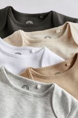 % 100 Pamuklu Natural Kısa Kollu 5'li Body Zıbın Set