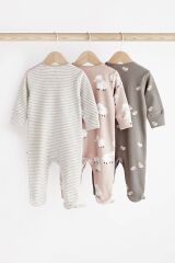 Next Baby Unisex Pamuklu Gri Koyun Desenli 3’lü Tulum Set