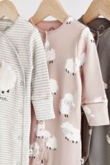 Next Baby Unisex Pamuklu Gri Koyun Desenli 3’lü Tulum Set
