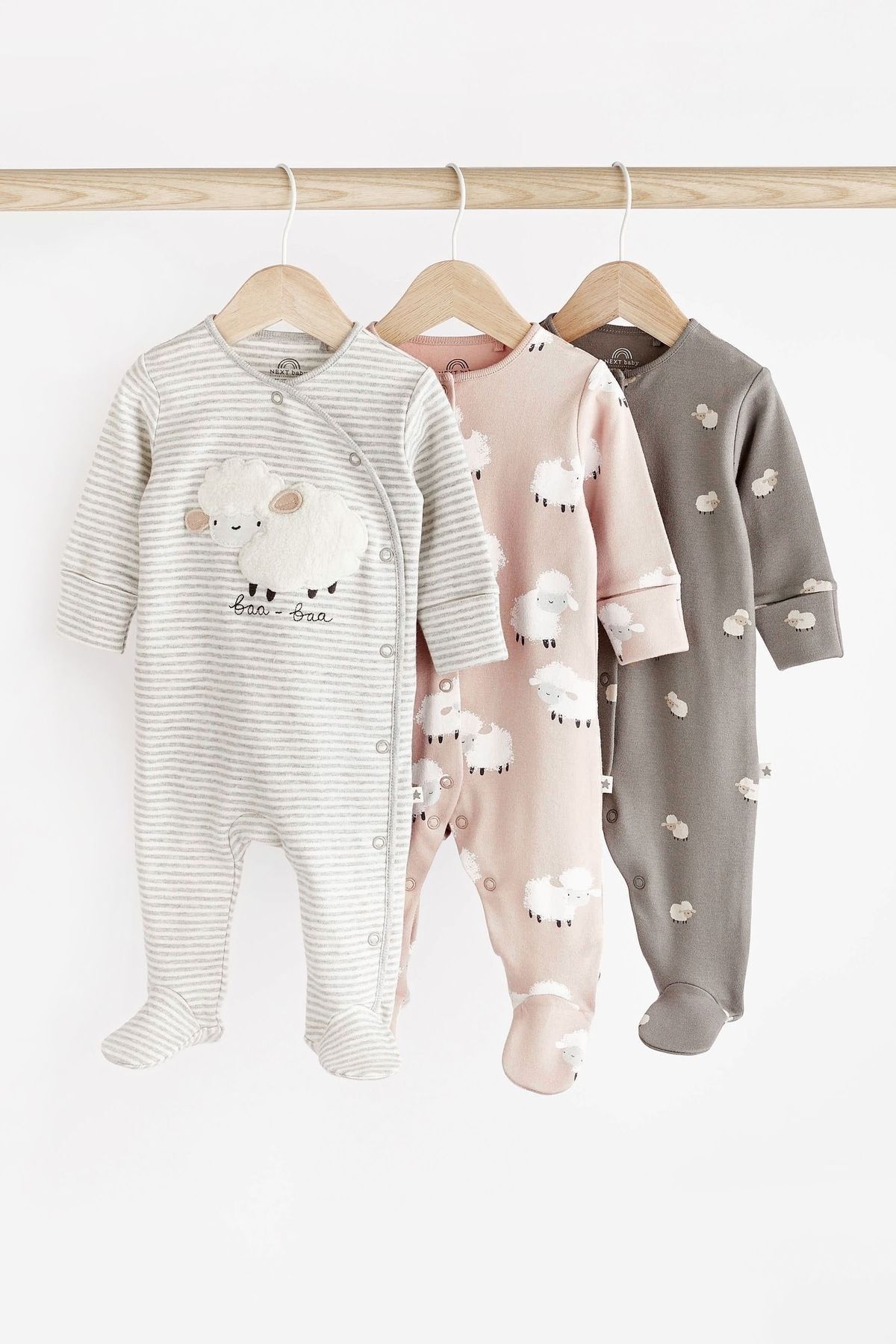 Next Baby Unisex Pamuklu Gri Koyun Desenli 3’lü Tulum Set