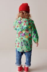 Yeşil Gökkuşağı Desenli Suya Dayanıklı Kapüşonlu Ceket /Yağmurluk