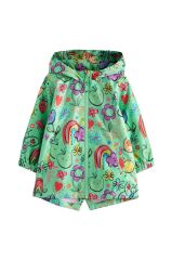 Yeşil Gökkuşağı Desenli Suya Dayanıklı Kapüşonlu Ceket /Yağmurluk