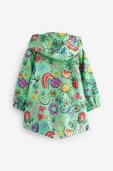 Yeşil Gökkuşağı Desenli Suya Dayanıklı Kapüşonlu Ceket /Yağmurluk