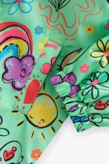 Yeşil Gökkuşağı Desenli Suya Dayanıklı Kapüşonlu Ceket /Yağmurluk