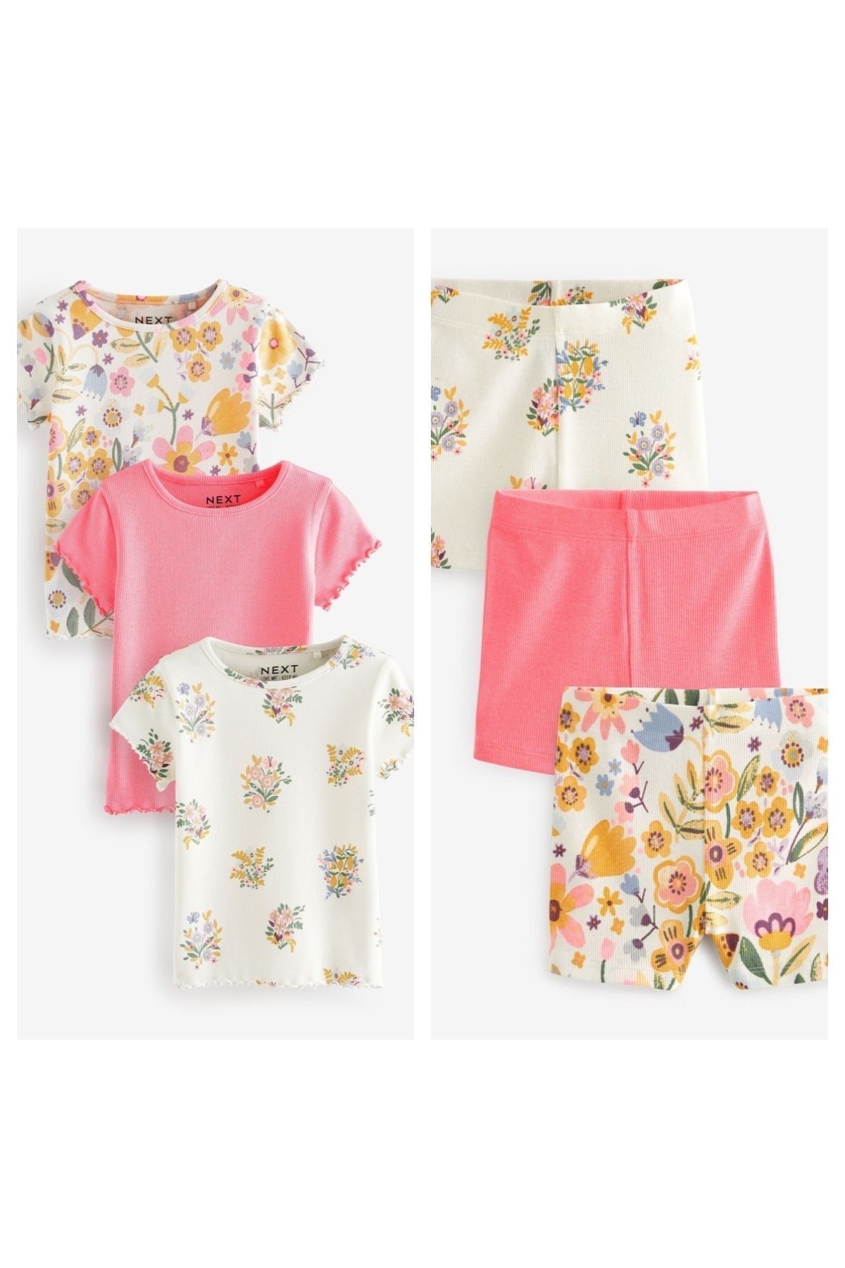 Next Baby Pamuklu Krem Pembe Çiçek Desenli 3’lü Alt Üst Takım
