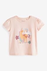Next Baby % 100 Pamuklu Pembe Unicorn Desenli Kısa Kollu 4’lü Thsirt Set