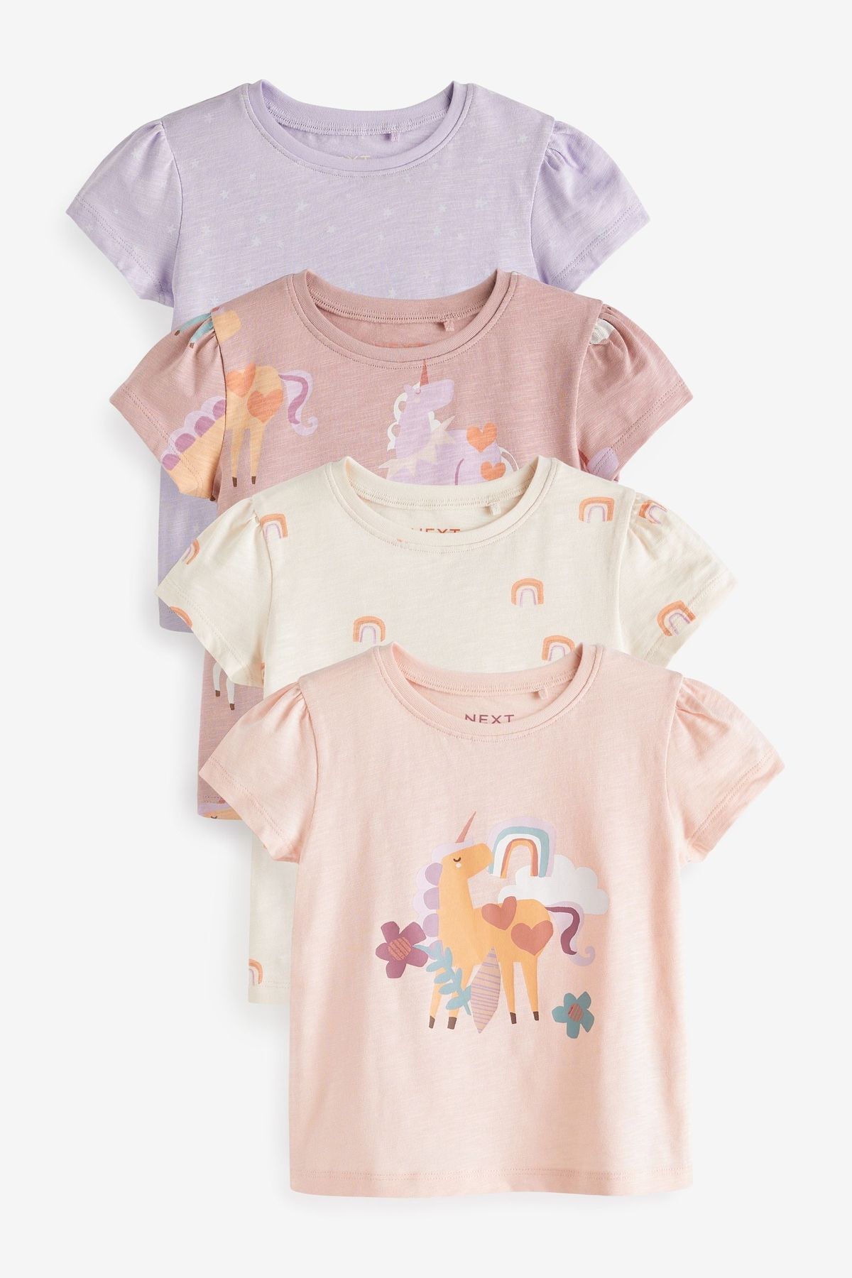 Next Baby % 100 Pamuklu Pembe Unicorn Desenli Kısa Kollu 4’lü Thsirt Set