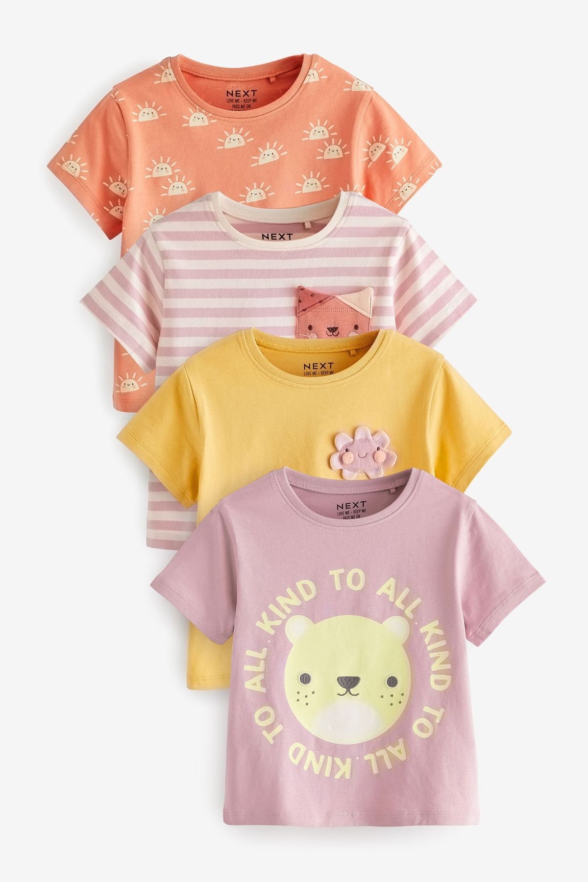 Next Baby % 100 Pamuklu Pembe Ayı Desenli Kısa Kollu 4’lü Thsirt Set