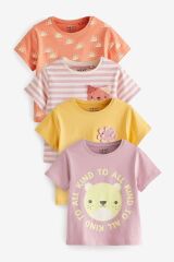 Next Baby % 100 Pamuklu Pembe Ayı Desenli Kısa Kollu 4’lü Thsirt Set