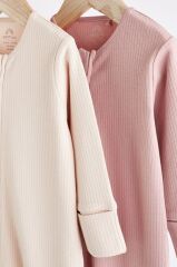 Pamuklu Pembe Ribanalı Fermuarlı 2’li Tulum Set