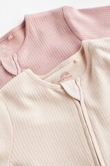 Pamuklu Pembe Ribanalı Fermuarlı 2’li Tulum Set