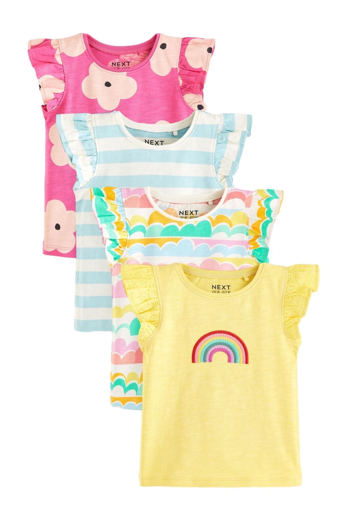 Next Baby % 100 Pamuklu Sarı Gökkuşağı Desenli Kısa Kollu 4’lü Body Thsirt