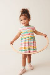 Next Baby Pamuklu Gökkuşağı Ribanalı Kısa Kollu Jarse Elbise