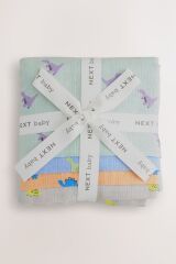 Next Baby % 100 Pamuklu Parlak Dinazor Baskı 4’lü Müslin Set