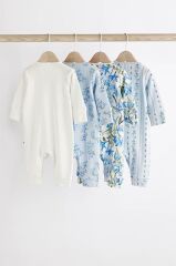 % 100 Pamuklu Mavi Beyaz Çiçekli 4 ‘lü Tulum Set