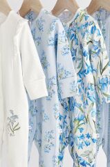 % 100 Pamuklu Mavi Beyaz Çiçekli 4 ‘lü Tulum Set