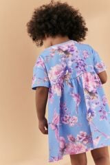 Next Baby % 100 Pamuklu Mavi Çiçekli Kısa Kollu Elbise