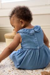 Next Baby Mavi Denim Bebe Fırfır Yaka Romper