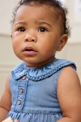 Next Baby Mavi Denim Bebe Fırfır Yaka Romper
