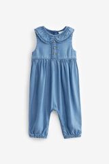 Next Baby Mavi Denim Bebe Fırfır Yaka Romper