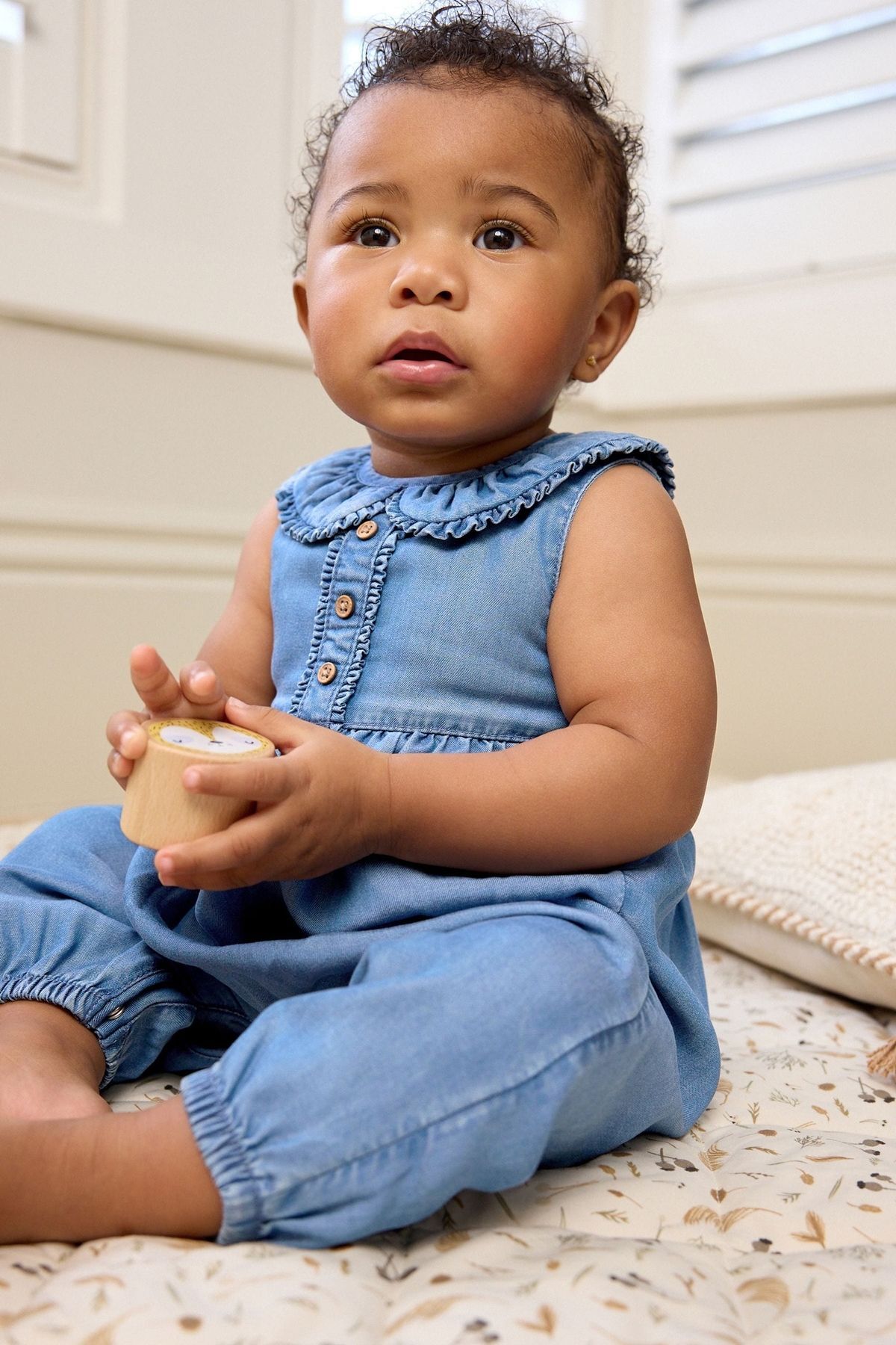 Next Baby Mavi Denim Bebe Fırfır Yaka Romper