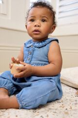 Next Baby Mavi Denim Bebe Fırfır Yaka Romper