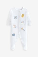 % 100 Pamuklu Beyaz Hayvan Desenli 3’lü Tulum Set