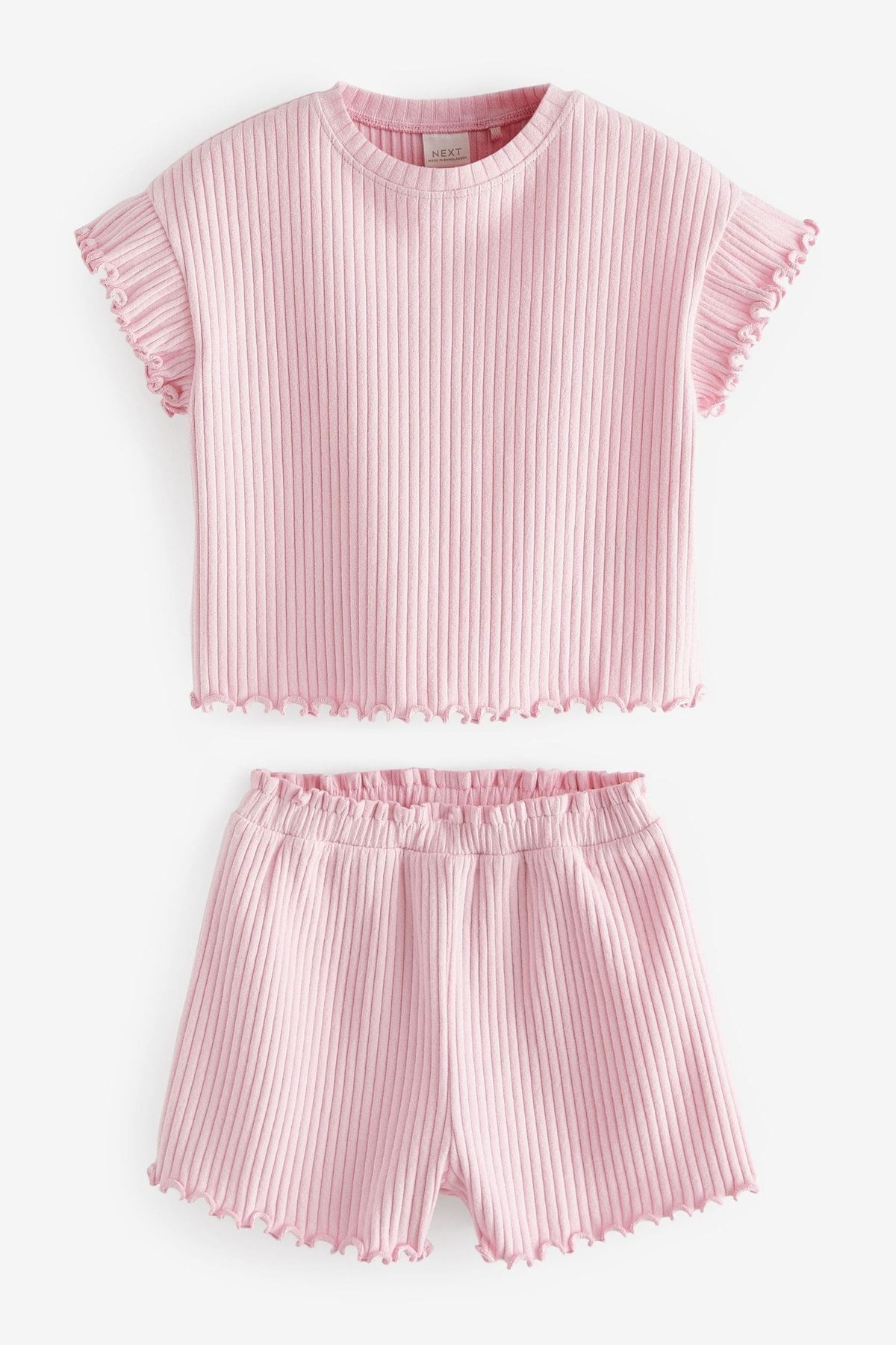 Next Baby Pamuklu Pembe Ribanalı Şortlu Alt Üst Takım