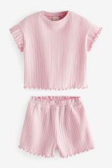 Next Baby Pamuklu Pembe Ribanalı Şortlu Alt Üst Takım