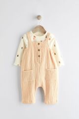Next Baby % 100 Pamuklu Şeftali Pembesi Salopet Body Zıbın Set