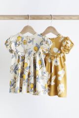 Next Baby % 100 Pamuklu Limon Desenli Çiçekli 2’li Elbise
