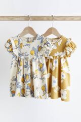 Next Baby % 100 Pamuklu Limon Desenli Çiçekli 2’li Elbise