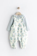 Next Baby % 100 Pamuklu Mavi Çiçek Desenli Salopet Body Zıbın Set