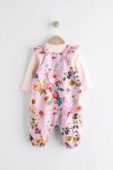 Next Baby % 100 Pamuklu Mor Çiçek Desenli Salopet Body Zıbın 2’li Set