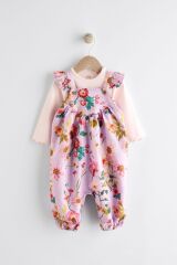 Next Baby % 100 Pamuklu Mor Çiçek Desenli Salopet Body Zıbın 2’li Set
