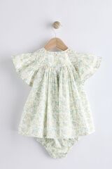 Next Baby % 100 Pamuklu Yeşil Ditsy Çiçek Desenli Elbise Şort Takım